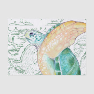 Sea Turtle Vintage Map white Tissue Paper