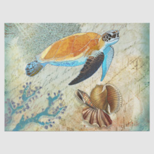 Sea Turtle Vintage Seashells Decoupage Tissue Paper