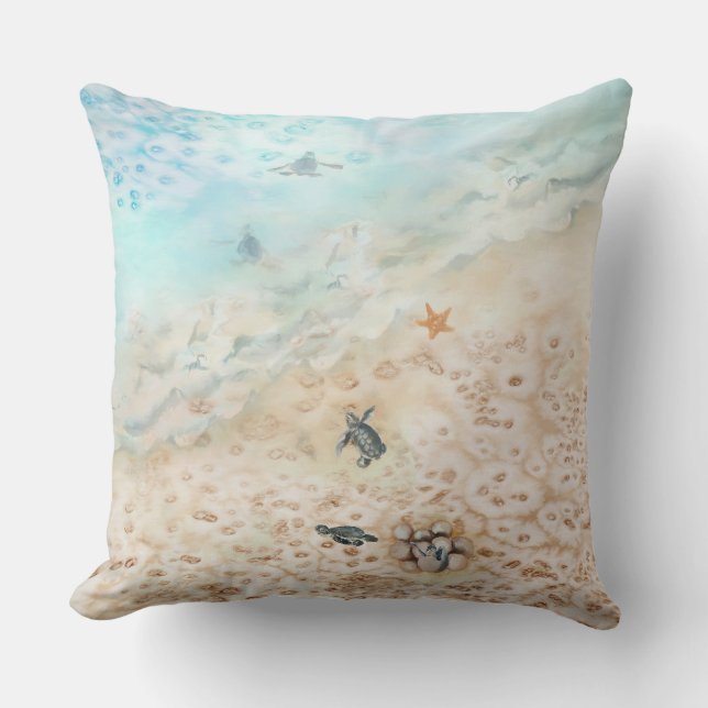 Sea Turtle Voyage Throw Pillow (Front)