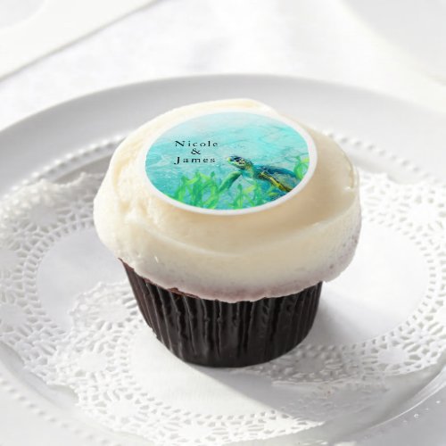 Sea Turtle Watercolor Beach Tortoise Ocean Water Edible Frosting Rounds