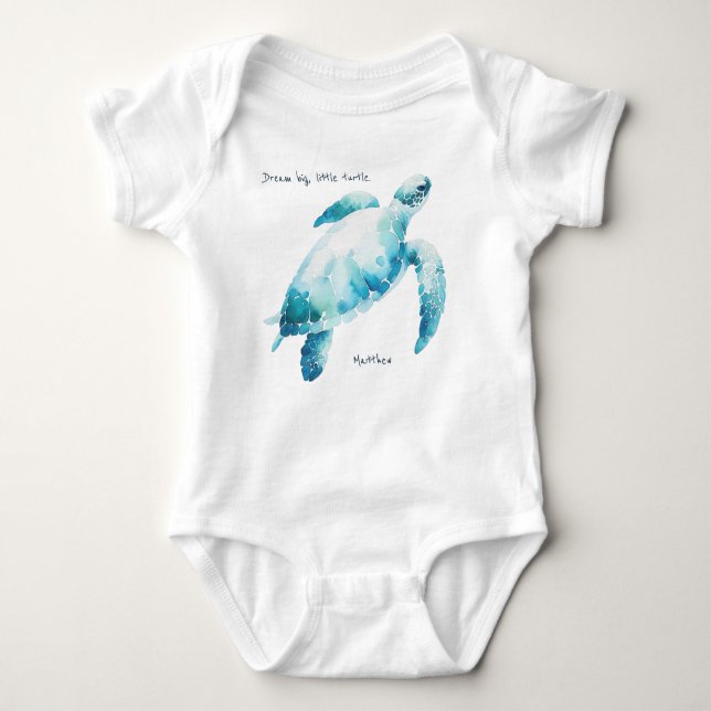 Sea Turtle Watercolor Blue Minimal Nursery Baby Bodysuit (Front)