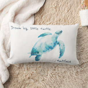 Sea Turtle Watercolor Blue Minimal Nursery Lumbar Pillow