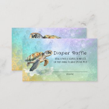 Sea Turtle Watercolor Bubbles Diaper Raffle Business Card by Party_hotline at Zazzle