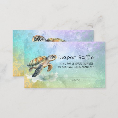 Sea Turtle Watercolor Bubbles Diaper Raffle Business Card