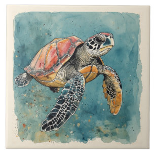 Sea Turtle Watercolor Ceramic Tile