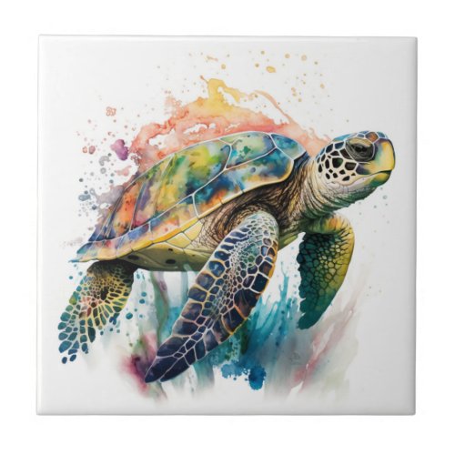 Sea Turtle Watercolor Ceramic Tile