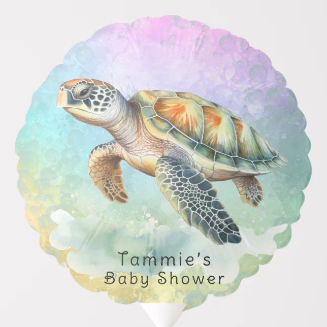 Sea Turtle Watercolor Colored Bubbles Baby Shower Balloon | Zazzle