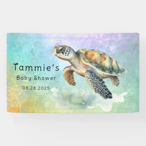 Sea Turtle Watercolor Colored Bubbles Baby Shower  Banner