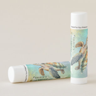 Sea Turtle Watercolor Colored Bubbles Baby Shower Lip Balm