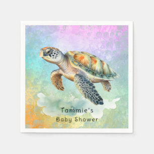 Sea Turtle Watercolor Colored Bubbles Baby Shower Napkins