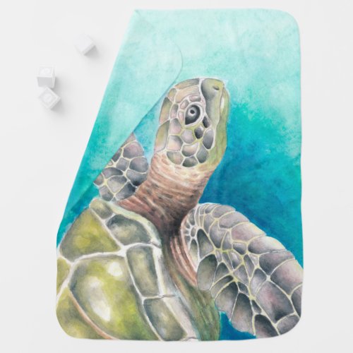 Sea Turtle Watercolor Green Baby Blanket