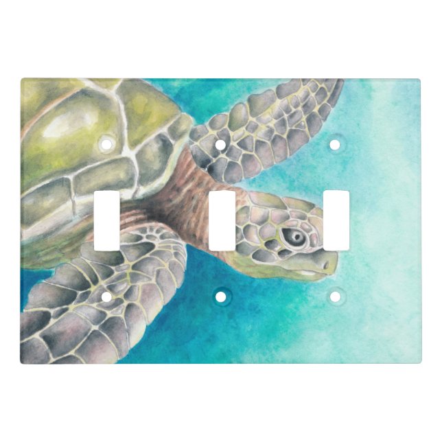 Sea Turtle Watercolor Green Light Switch Cover (Front)