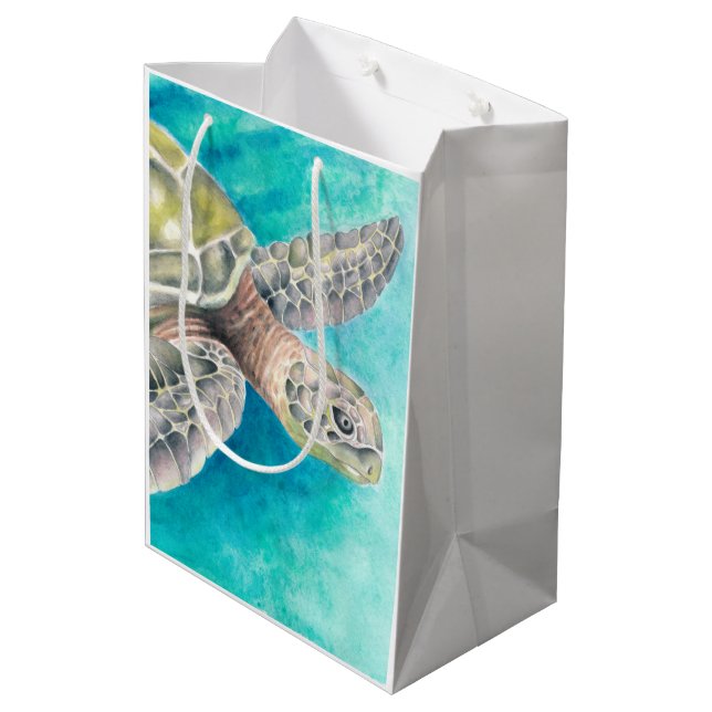 Sea Turtle Watercolor Green Medium Gift Bag (Back Angled)