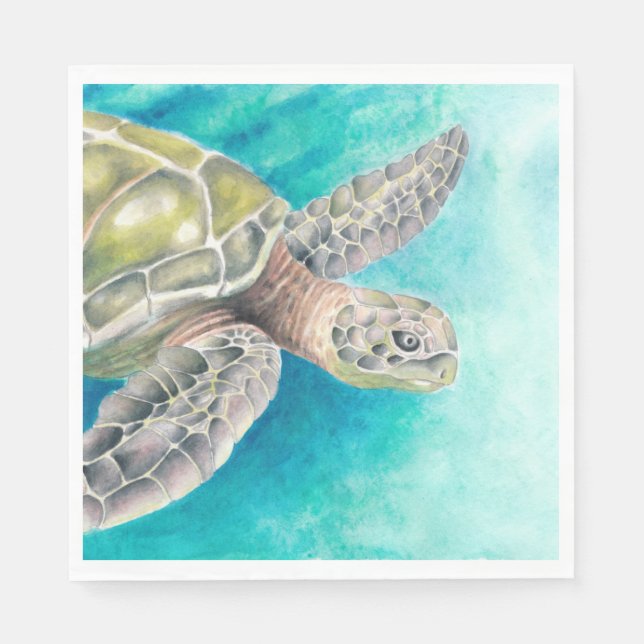 Sea Turtle Watercolor Green Napkins (Front)