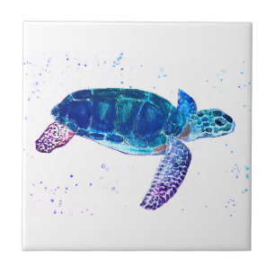 Sea turtle Watercolor Green Nautical Ocean Ceramic Tile
