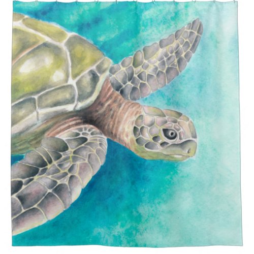 Sea Turtle Watercolor Green Shower Curtain