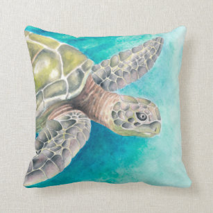 Vepa Funny Cool Scary Creative Gift Ideas Sea Turtle Watercolor Painting Cool Pink Zoo Christmas Gift Throw Pillow Multicolor 16x16 