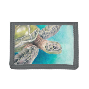 Sea Turtle Watercolor Green Trifold Wallet