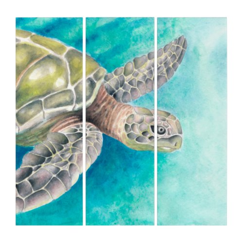 Sea Turtle Watercolor Green Triptych