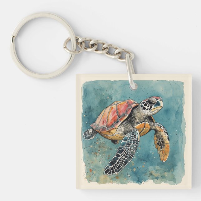 Sea Turtle Watercolor Keychain (Front)