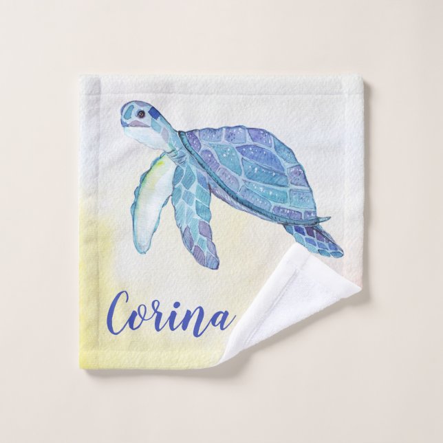 Sea turtle watercolor monogram  wash cloth (Wash Cloth)