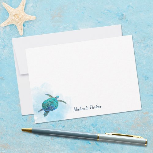Sea Turtle Watercolor Ocean Personalized Note Card