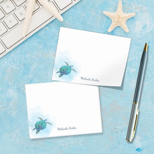 Sea Turtle Watercolor Ocean Personalized Post_it Notes