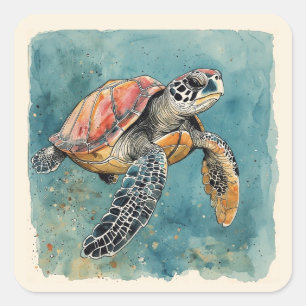 Sea Turtle Watercolor Square Sticker