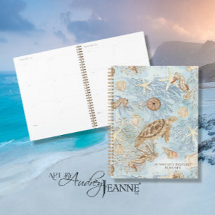 Sea Turtle Watercolor Starfish Seahorse Blue Name Planner