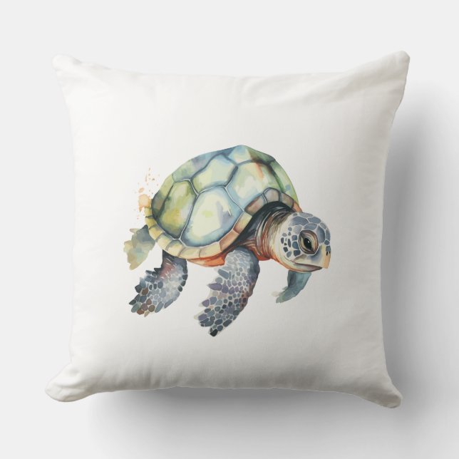 Sea Turtle watercolor Throw Pillow (Front)