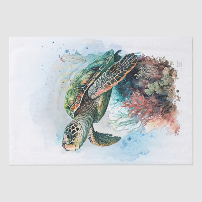 Sea Turtle Watercolor Tissue Paper (Front)