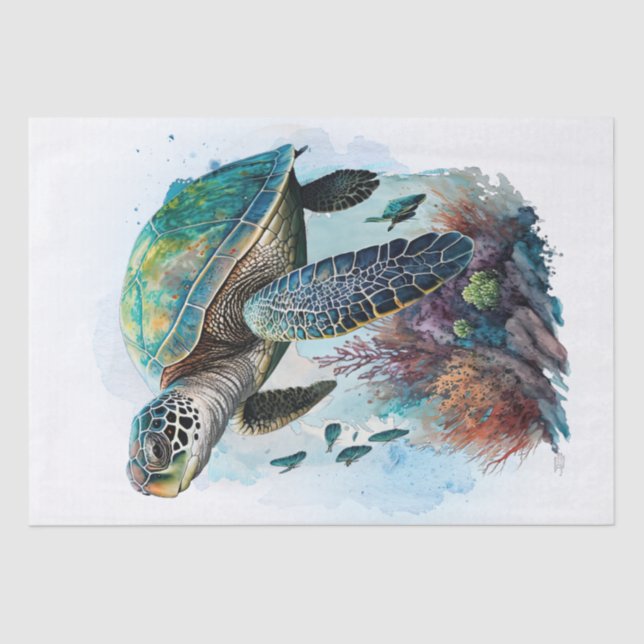 Sea Turtle Watercolor Tissue Paper (Front)