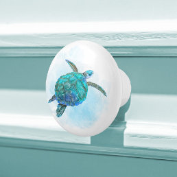 Sea Turtle Watercolor Tropical Ocean Ceramic Knob