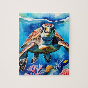 Sea Turtle Watercolor Tropical Ocean Jigsaw Puzzle