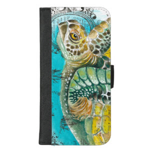 Sea Turtle Watercolor Vintage Map white iPhone 8/7 Plus Wallet Case