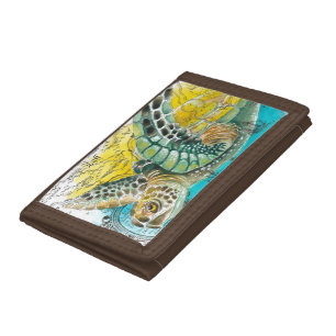 Sea Turtle Watercolor Vintage Map white Trifold Wallet