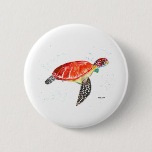 Sea turtle watercolour painting button