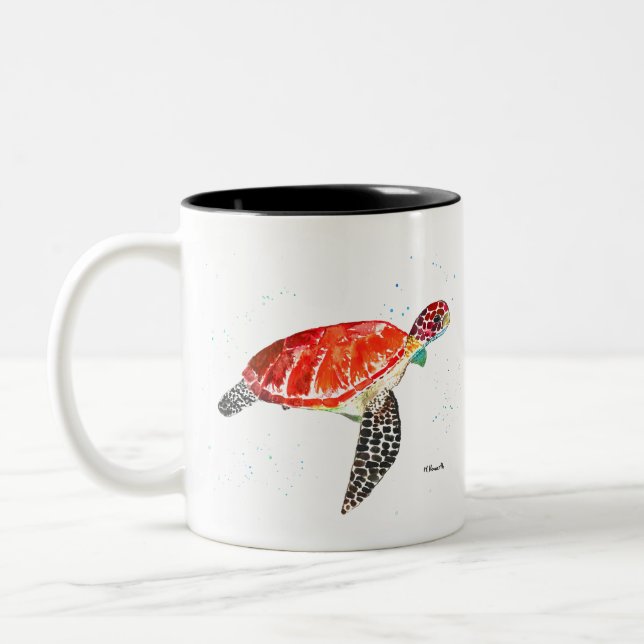 Sea turtle watercolour painting Two-Tone coffee mug (Left)