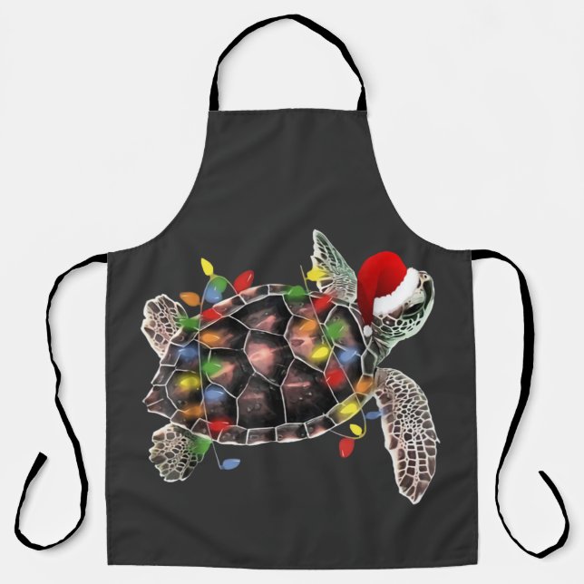 Sea Turtle Wearing Santa Hat Merry Christmas Apron (Front)