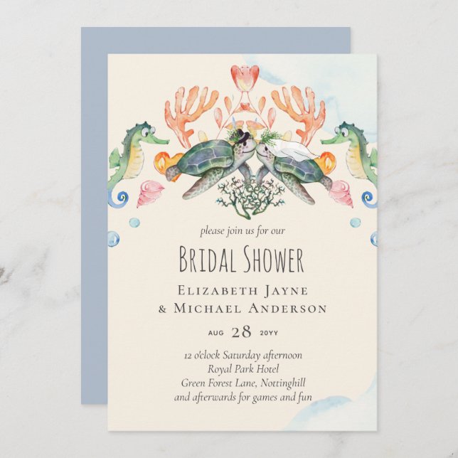 Sea Turtle Wedding Bridal Shower Invites (Front/Back)