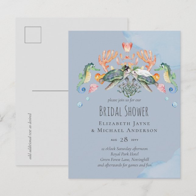 Sea Turtle Wedding Bridal Shower Invites (Front/Back)