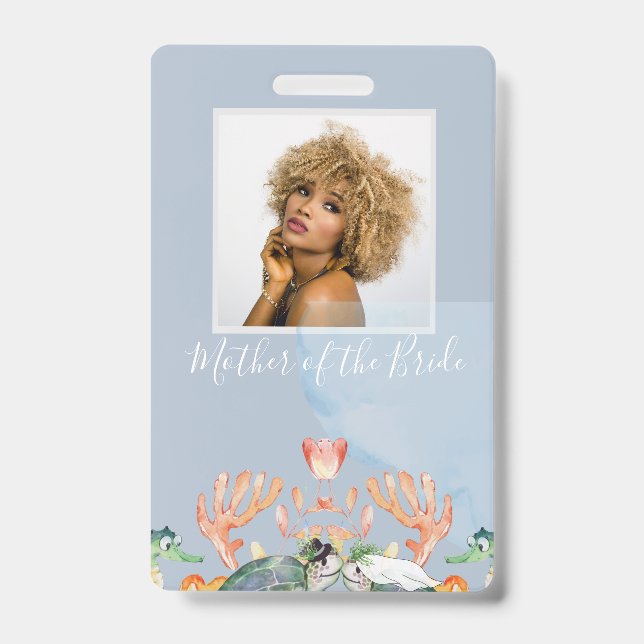 Sea Turtle Wedding Featuring Bride and Groom Badge (Front)