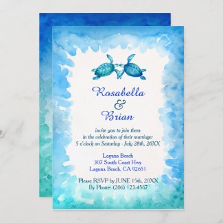 Sea Turtle Wedding Invitations - Blue and Green