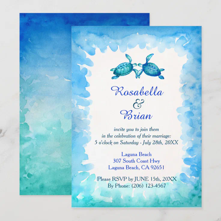 Sea Turtle Wedding Invitations Blue and Green Zazzle