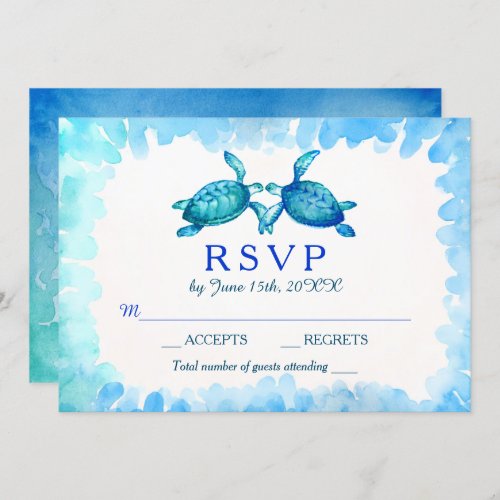 Sea Turtle Wedding RSVP Cards  Blue and Green