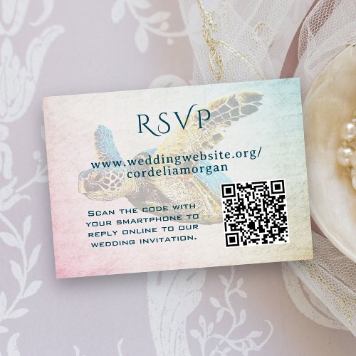 Sea Turtle Wedding RSVP QR code  Enclosure Card