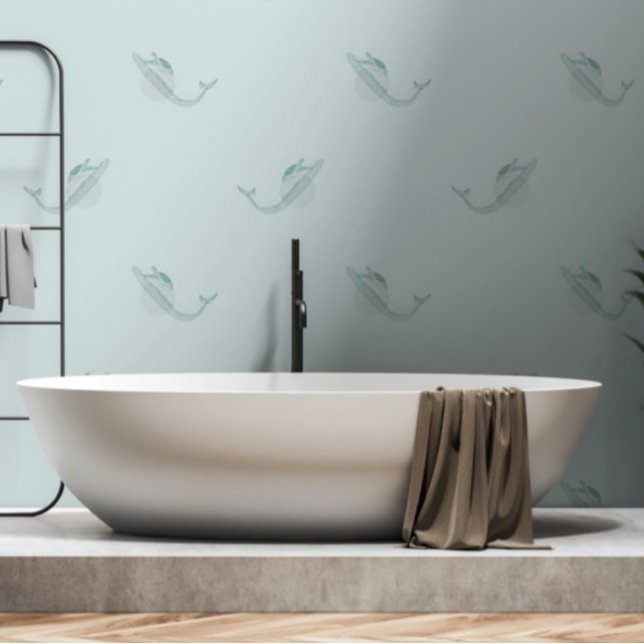 Sea Turtle Whale Pattern Blue Green Under the Sea Wallpaper (Creator Uploaded)