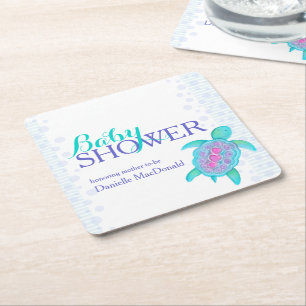 Sea turtle whimsy watercolor baby shower coasters