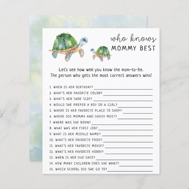 Sea Turtle - Who knows mommy best game (Front/Back)