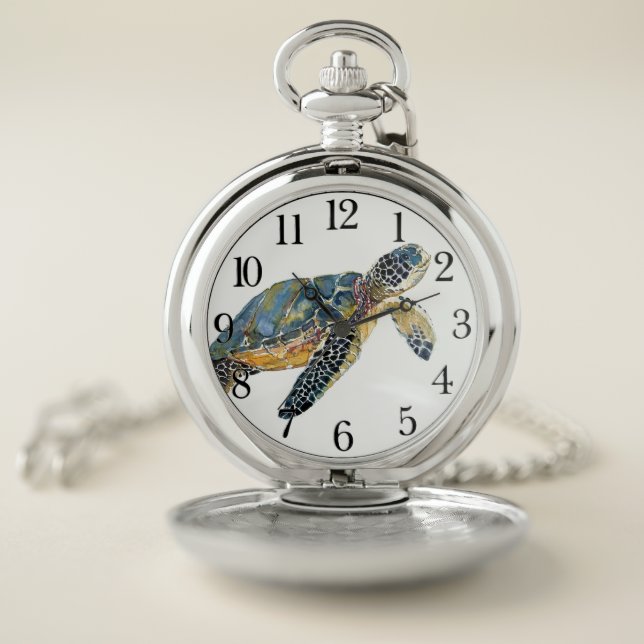 Sea Turtle Wildlife Ocean Animals Pocket Watch (Inside)